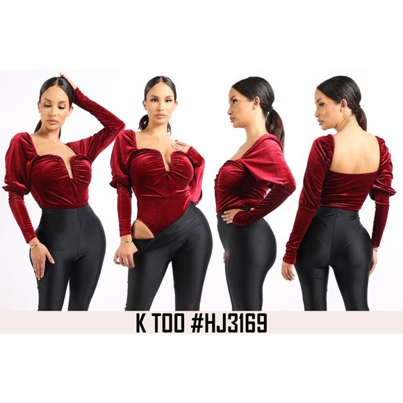 Women's Long Sleeve Velvet Sexy Bodysuit Outfit Clubwear Bar Lounge Event Party - Picture 12 of 13